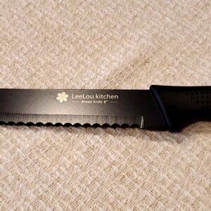 NEW ~ Black Lee Lou Kitchen Bread Knife 8" Stainless Steel